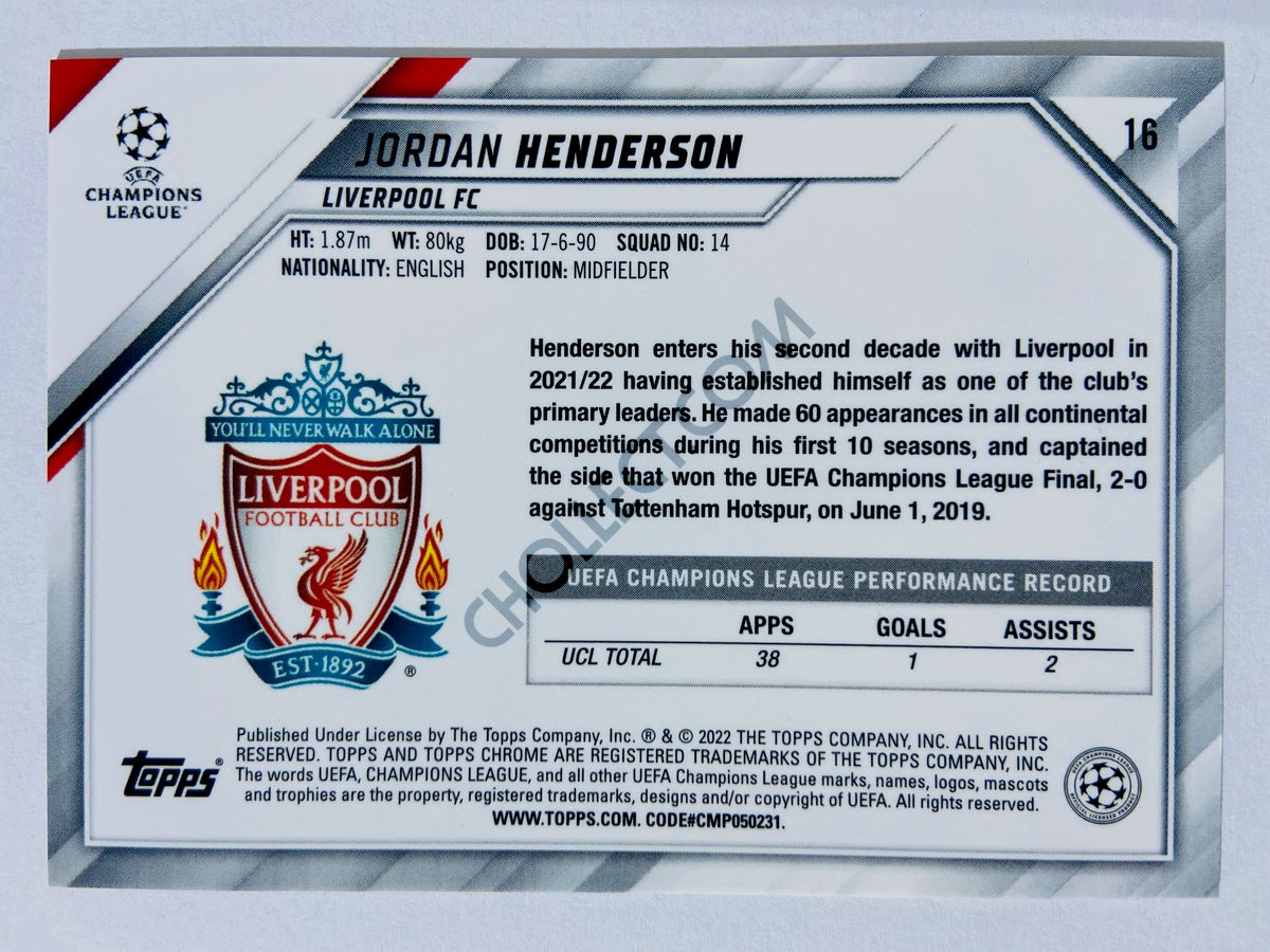 Jordan Henderson - Liverpool FC 2021-22 Topps Chrome UCL #16