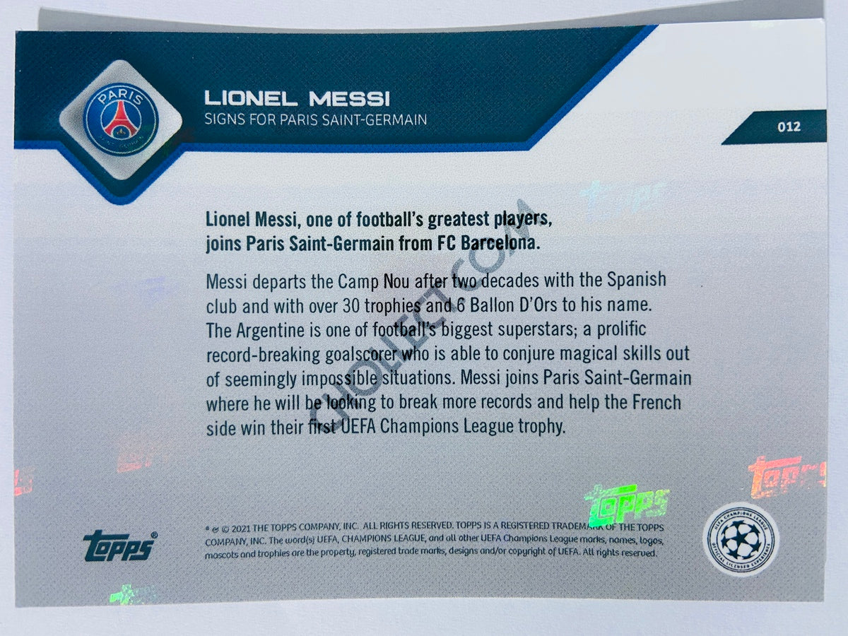 Lionel Messi - Paris Saint-Germain 2021 Topps Now UCL Signs for Paris Saint-Germain #12