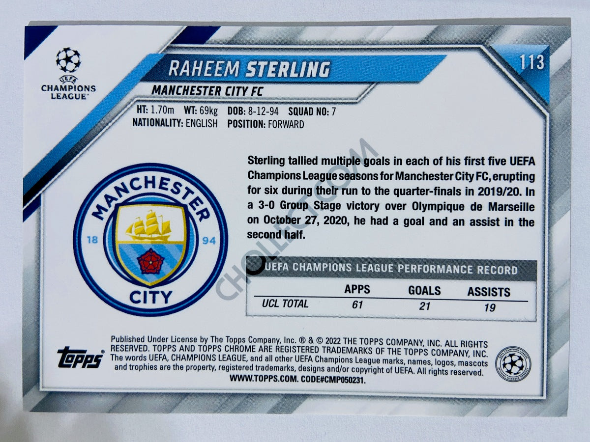 Raheem Sterling - Manchester City FC 2021-22 Topps Chrome UCL #113