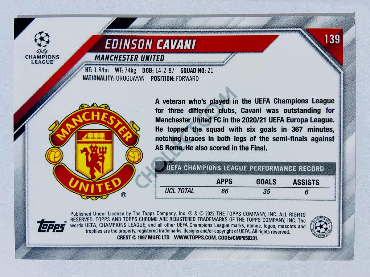 Edinson Cavani - Manchester United 2021-22 Topps Chrome UCL #139