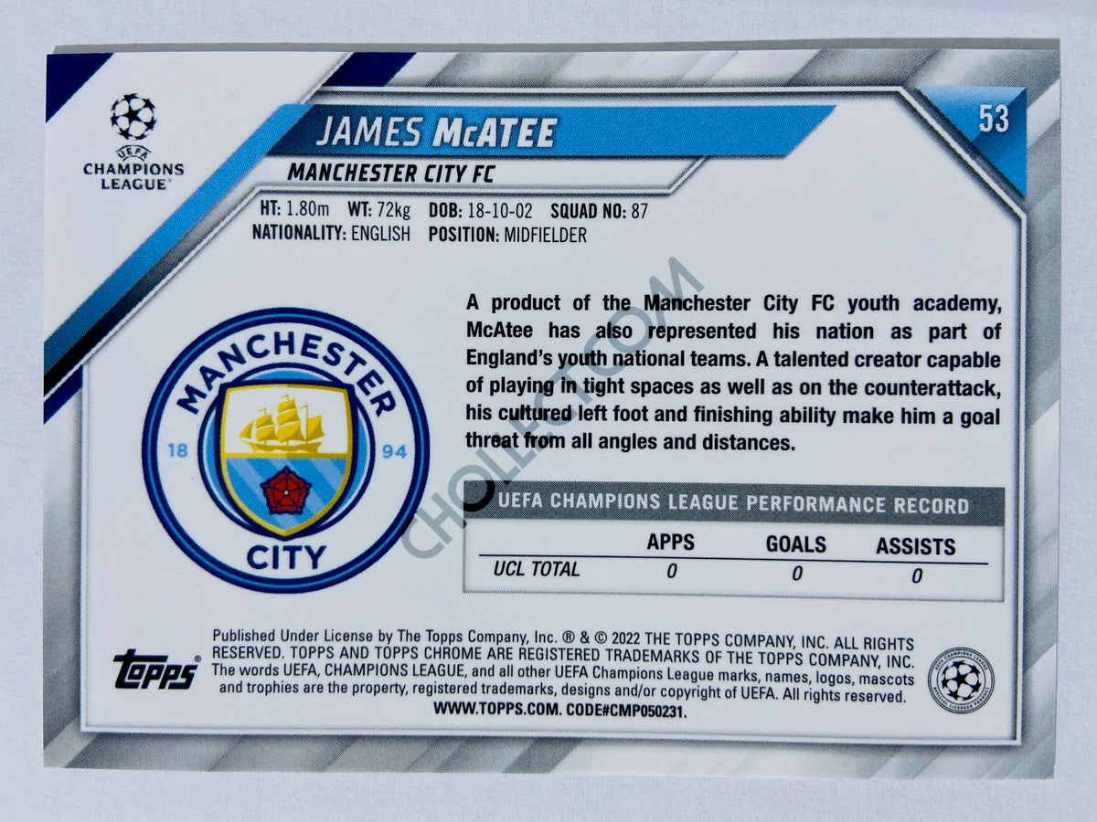 James McAtee - Manchester City 2021-22 Topps Chrome UCL RC Rookie #53