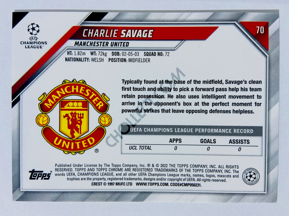 Charlie Savage - Manchester United 2021-22 Topps Chrome UCL RC Rookie #70