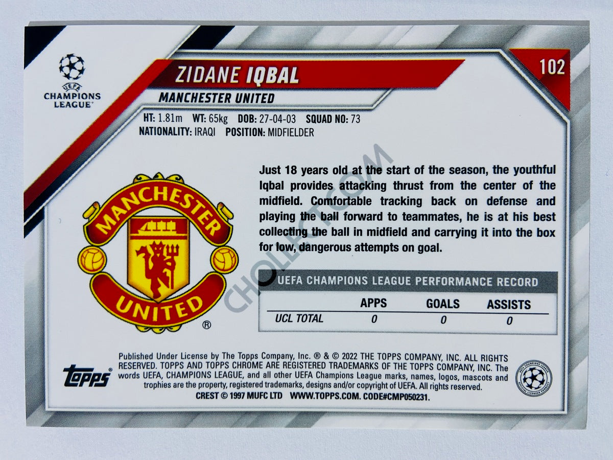 Zidane Iqbal - Manchester United 2021-22 Topps Chrome UCL RC Rookie #102