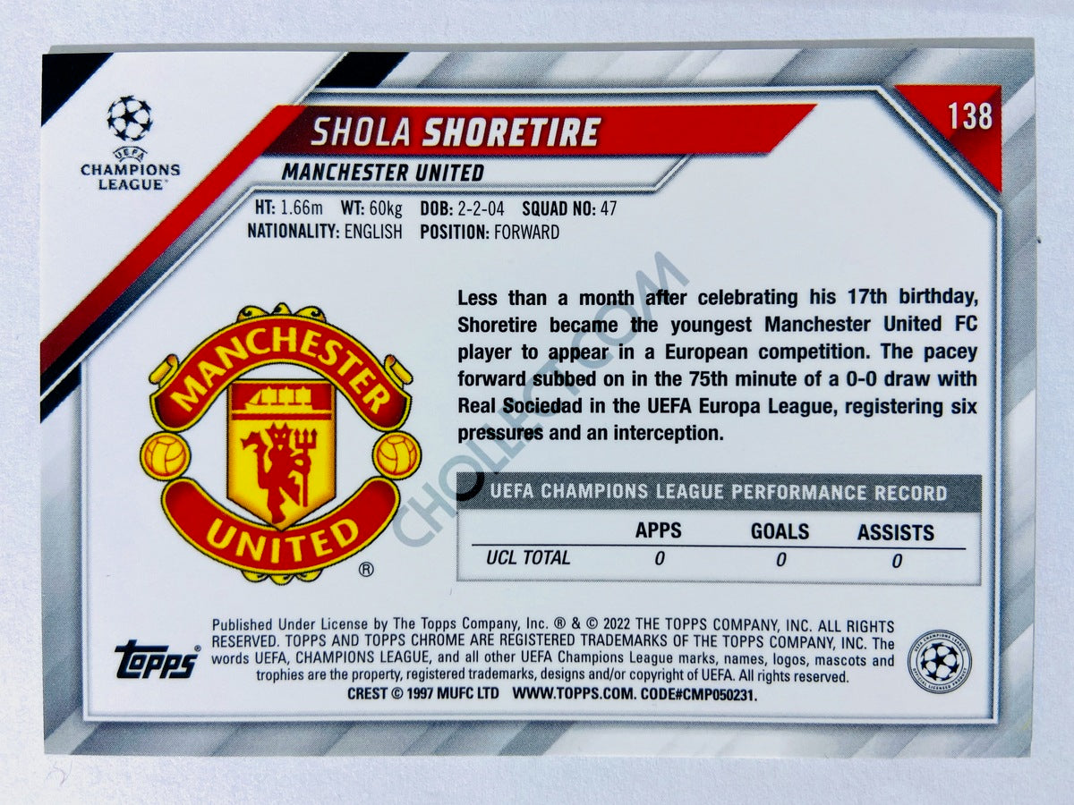 Shola Shoretire - Manchester United 2021-22 Topps Chrome UCL RC Rookie #138