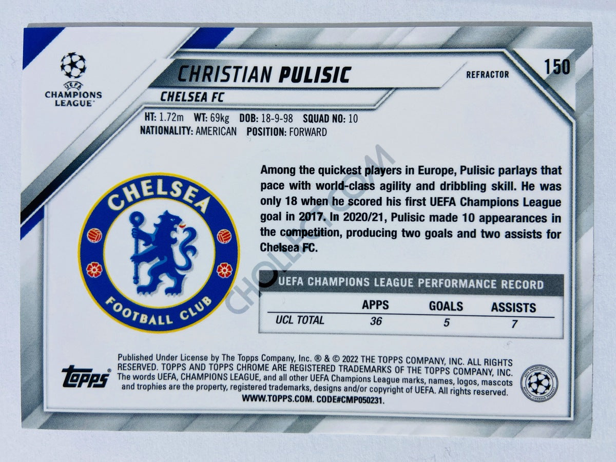 Christian Pulisic - Chealsea FC 2021-22 Topps Chrome UCL Refractor #150